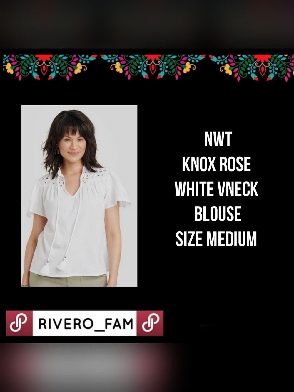 NWT |KNOX ROSE | WHITE VNECK BLOUSE | SIZE MEDIUM